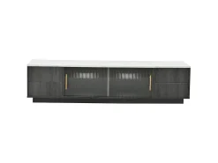 Móvel De Tv|Hauss Spole Móvel para TV com 2 portas de vidro e 4 gavetas - Tampo com efeito de mármore branco - Cinza Cinzento