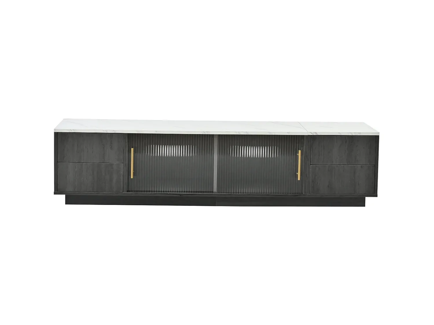 Móvel De Tv|Hauss Spole Móvel para TV com 2 portas de vidro e 4 gavetas - Tampo com efeito de mármore branco - Cinza Cinzento