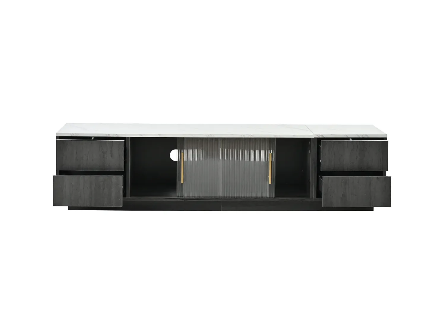 Móvel De Tv|Hauss Spole Móvel para TV com 2 portas de vidro e 4 gavetas - Tampo com efeito de mármore branco - Cinza Cinzento