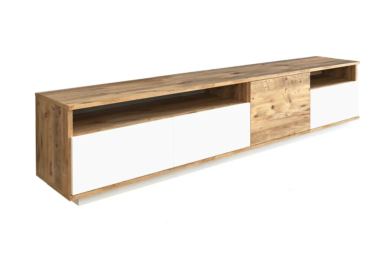 Vente-unique Móvel para TV com 4 portas e 2 prateleiras - Tons naturais claros e branco - CEDONA^ Móvel De Tv