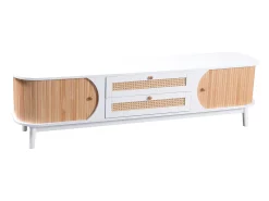 Discount Hauss Spole Móvel para TV com 2 portas de correr e 2 gavetas - e madeira Branco