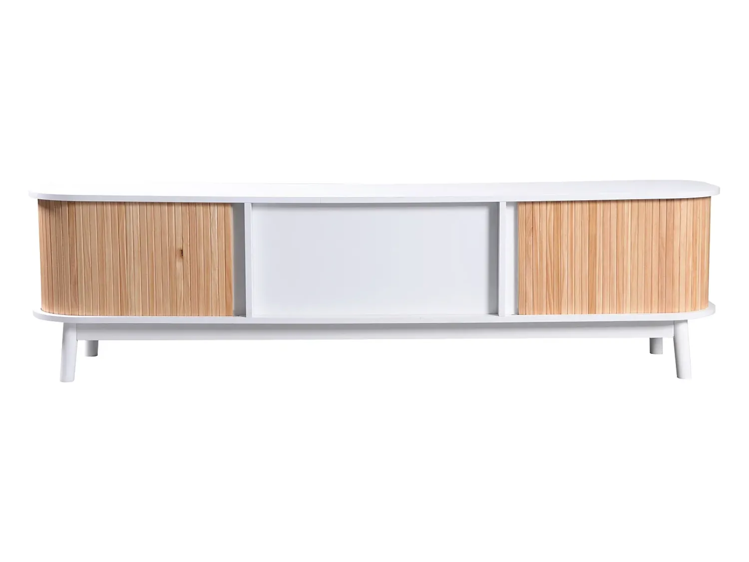 Discount Hauss Spole Móvel para TV com 2 portas de correr e 2 gavetas - e madeira Branco