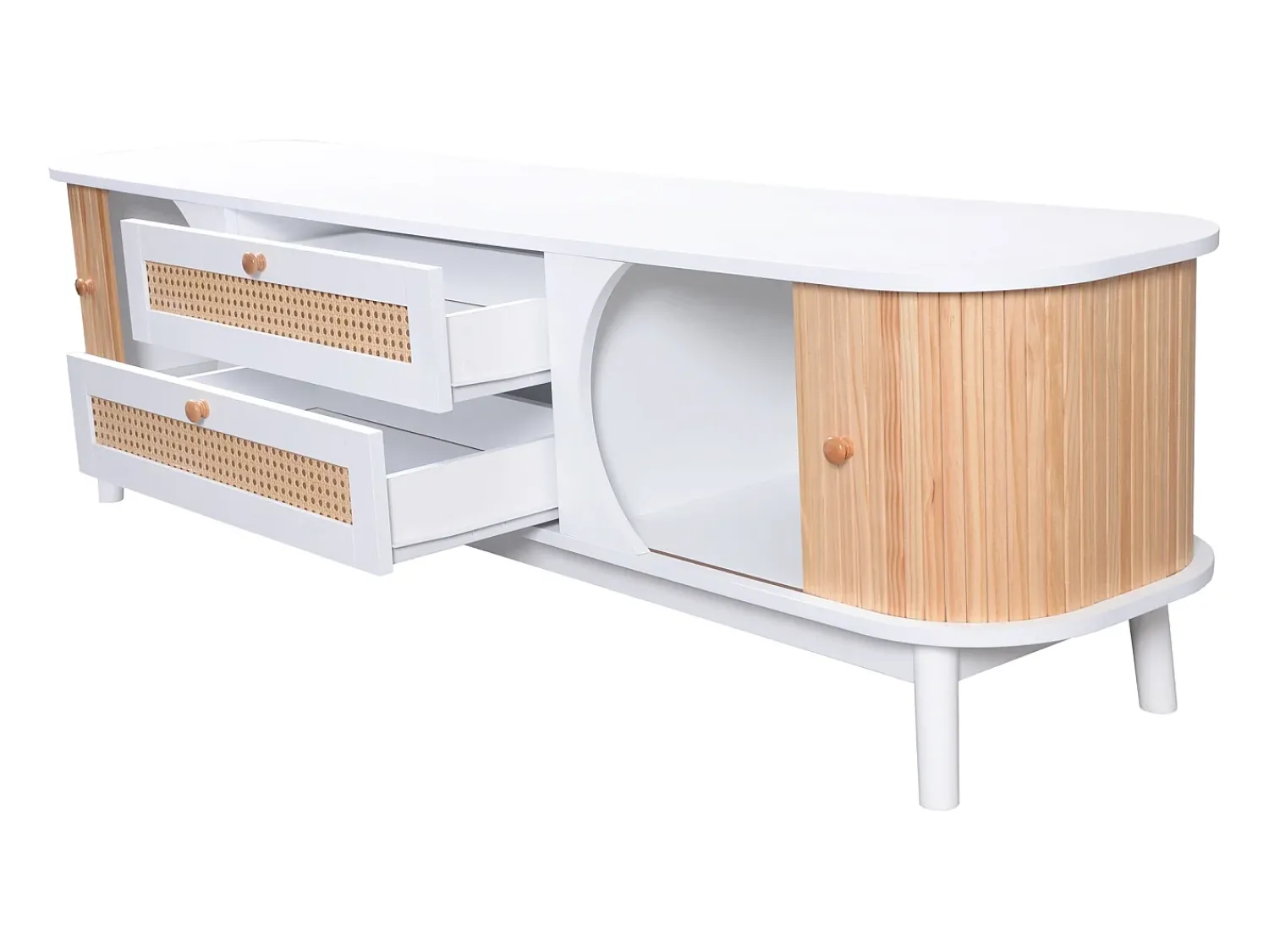 Discount Hauss Spole Móvel para TV com 2 portas de correr e 2 gavetas - e madeira Branco