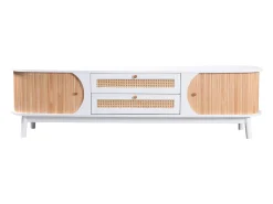 Discount Hauss Spole Móvel para TV com 2 portas de correr e 2 gavetas - e madeira Branco