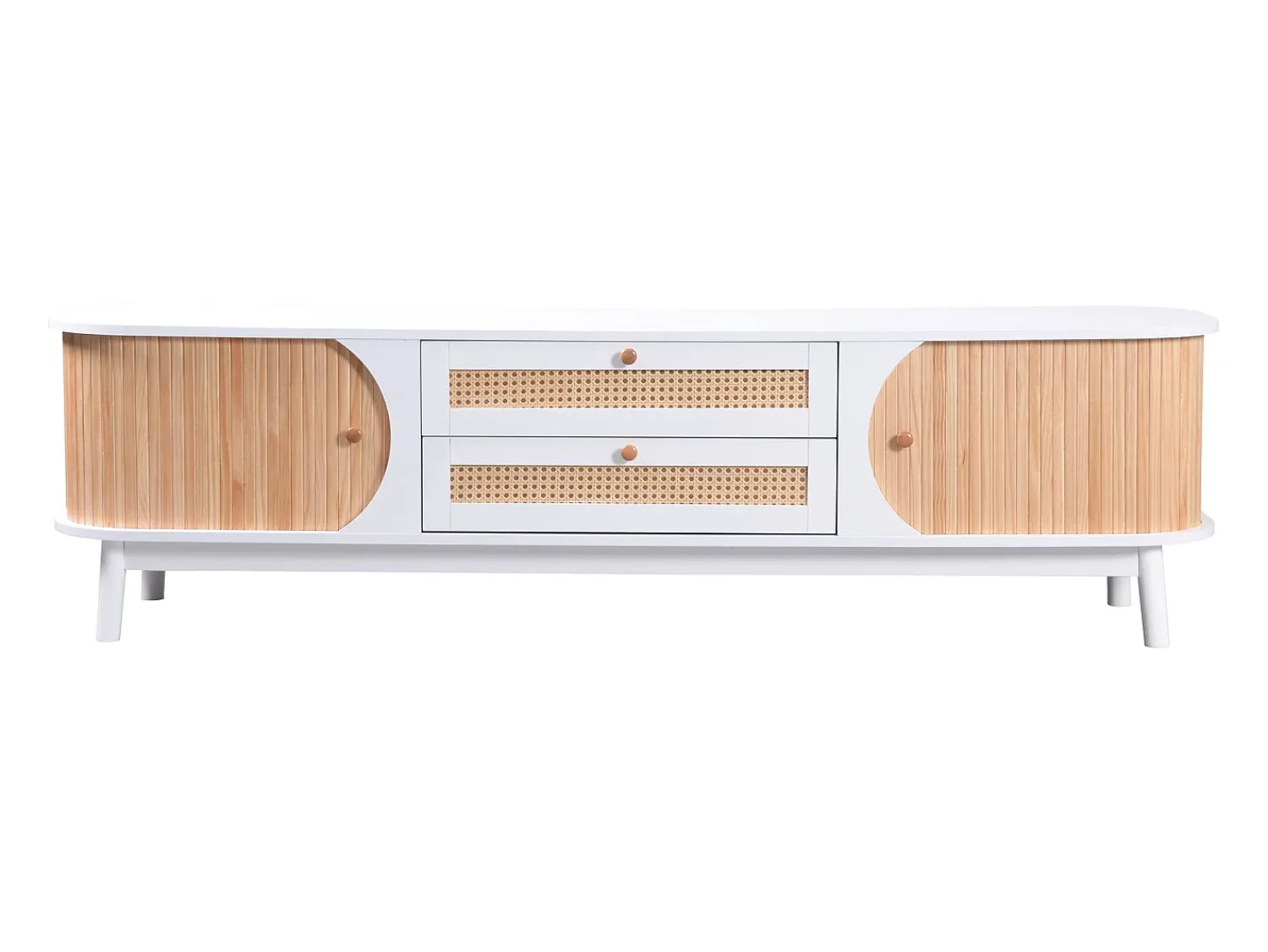 Discount Hauss Spole Móvel para TV com 2 portas de correr e 2 gavetas - e madeira Branco