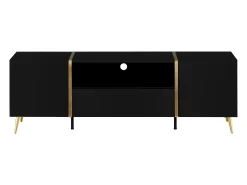 Vente-unique Móvel para TV com 2 portas, 1 gaveta e 1 prateleira - Preto brilhante e dourado - MARZIALO^ Móvel De Tv