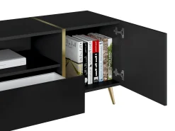 Vente-unique Móvel para TV com 2 portas, 1 gaveta e 1 prateleira - Preto brilhante e dourado - MARZIALO^ Móvel De Tv