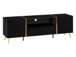 Vente-unique Móvel para TV com 2 portas, 1 gaveta e 1 prateleira - Preto brilhante e dourado - MARZIALO^ Móvel De Tv