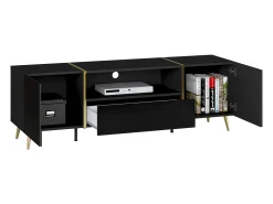 Vente-unique Móvel para TV com 2 portas, 1 gaveta e 1 prateleira - Preto brilhante e dourado - MARZIALO^ Móvel De Tv