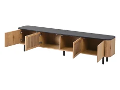 Hauss Spole Móvel para TV com 4 portas, 190 x 35 x 45 cm - Tampo preto - Cor madeira clara^ Móvel De Tv