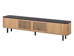 Hauss Spole Móvel para TV com 4 portas, 190 x 35 x 45 cm - Tampo preto - Cor madeira clara^ Móvel De Tv