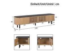 Hauss Spole Móvel para TV com 4 portas, 190 x 35 x 45 cm - Tampo preto - Cor madeira clara^ Móvel De Tv