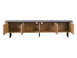 Hauss Spole Móvel para TV com 4 portas, 190 x 35 x 45 cm - Tampo preto - Cor madeira clara^ Móvel De Tv