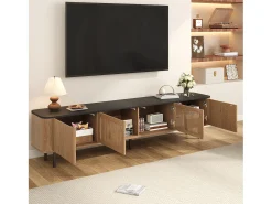 Hauss Spole Móvel para TV com 4 portas, 190 x 35 x 45 cm - Tampo preto - Cor madeira clara^ Móvel De Tv