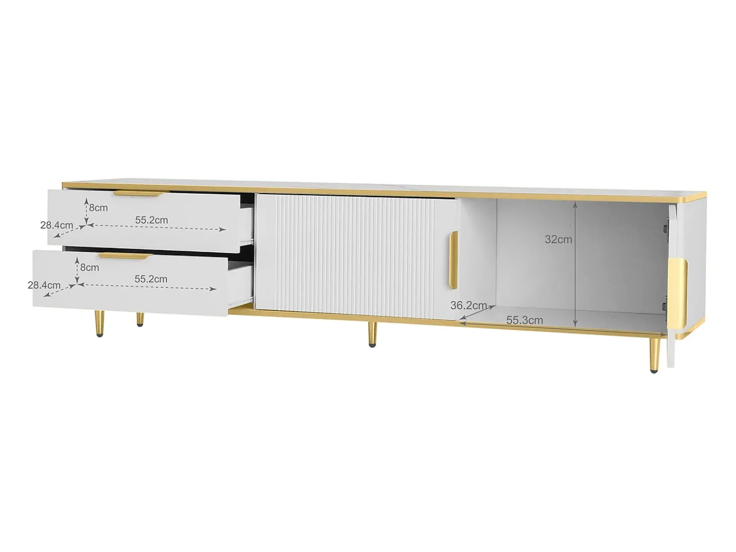 Best Hauss Spole Móvel para TV com 2 portas e 2 gavetas - puxadores e pés dourados - Branco