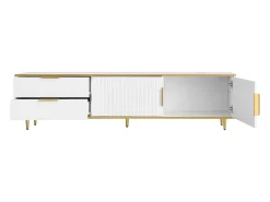 Best Hauss Spole Móvel para TV com 2 portas e 2 gavetas - puxadores e pés dourados - Branco