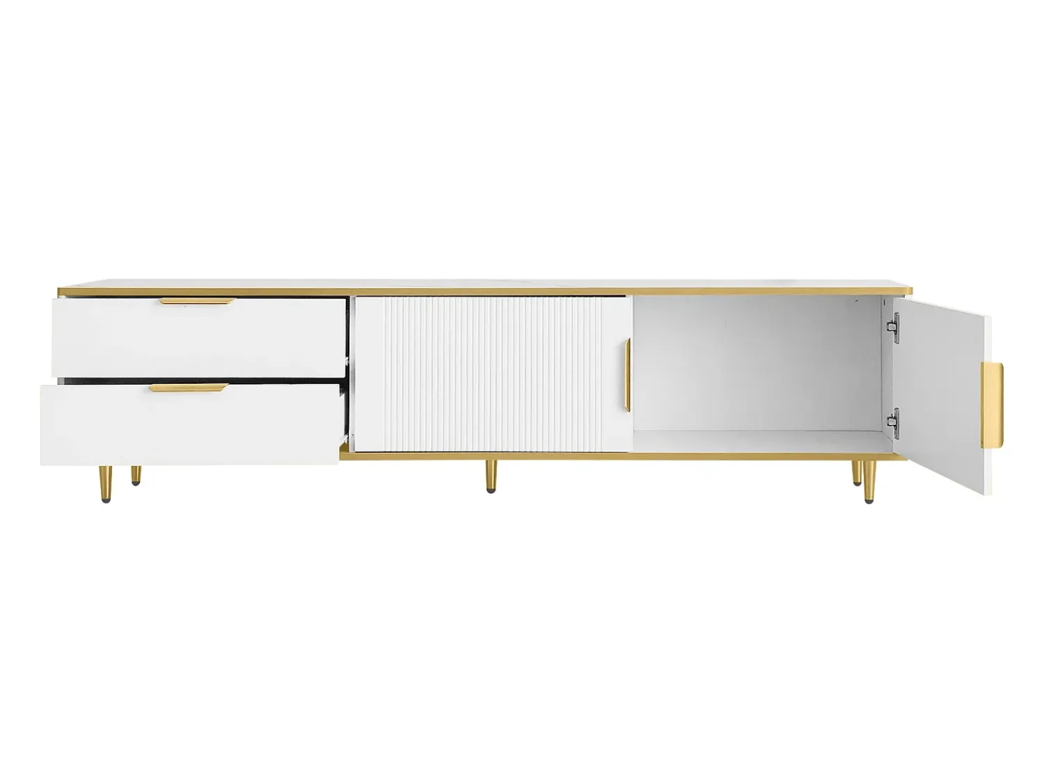 Best Hauss Spole Móvel para TV com 2 portas e 2 gavetas - puxadores e pés dourados - Branco