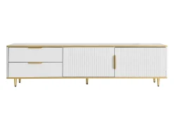 Best Hauss Spole Móvel para TV com 2 portas e 2 gavetas - puxadores e pés dourados - Branco
