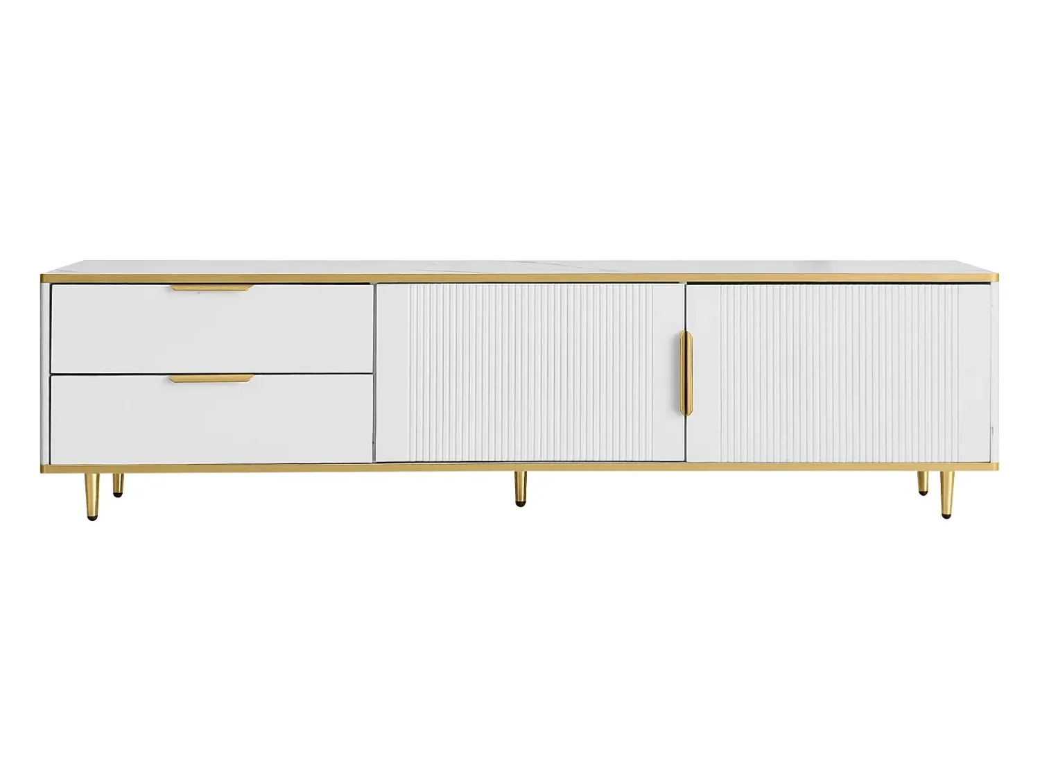 Best Hauss Spole Móvel para TV com 2 portas e 2 gavetas - puxadores e pés dourados - Branco
