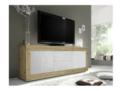 Meublorama Móvel para TV com 2 portas 2 gavetas ACCESS. Cor branca e carvalho claro^ Móvel De Tv