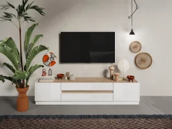 Vente-unique Móvel para TV com 2 portas e 2 gavetas - Branco e Natural - EMORA^ Móvel De Tv