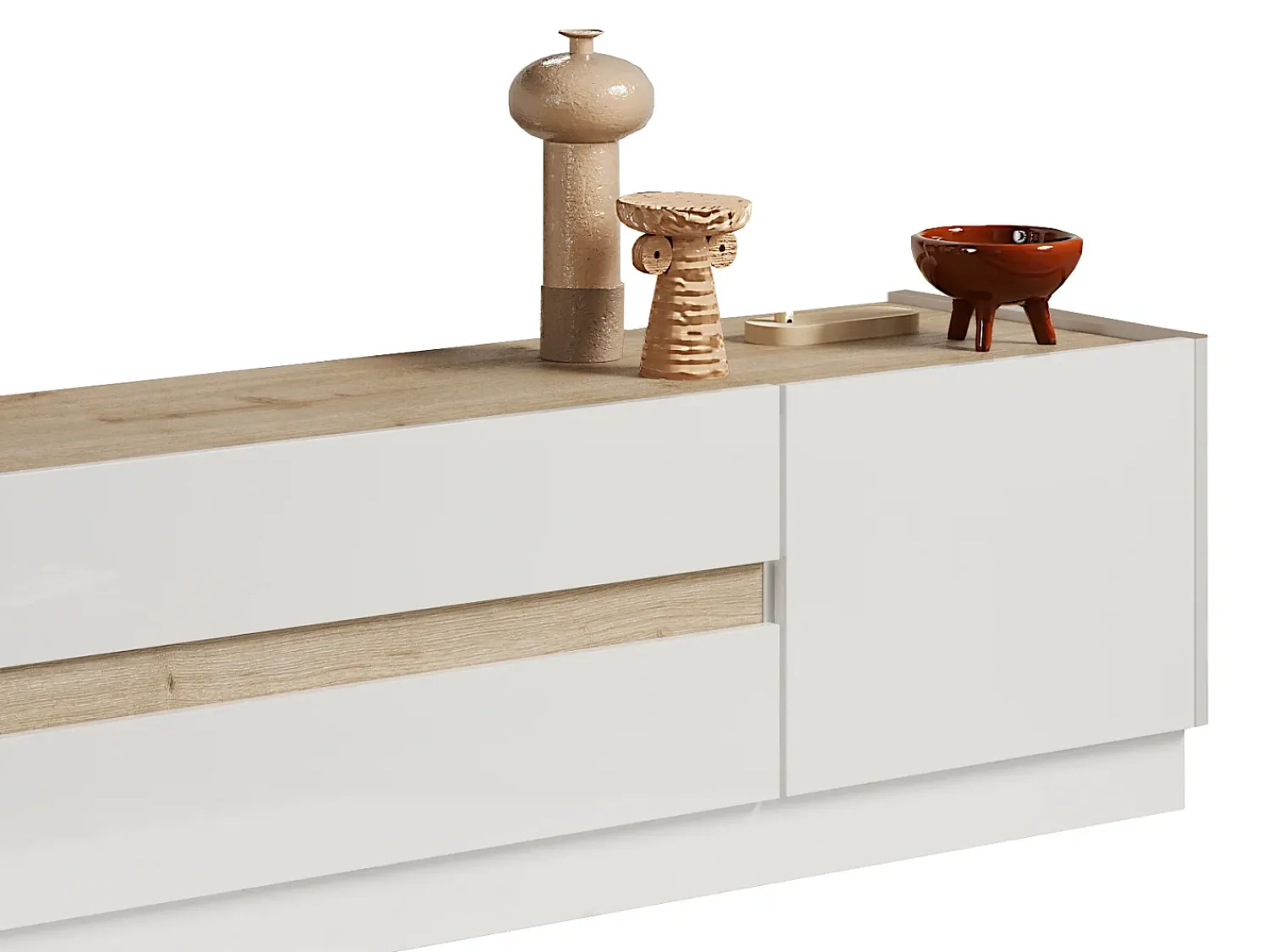 Vente-unique Móvel para TV com 2 portas e 2 gavetas - Branco e Natural - EMORA^ Móvel De Tv