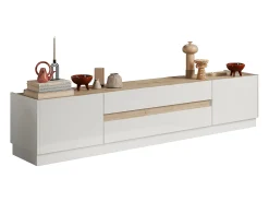 Vente-unique Móvel para TV com 2 portas e 2 gavetas - Branco e Natural - EMORA^ Móvel De Tv