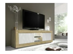 Móvel De Tv|Meublorama Móvel para TV com 2 portas sem iluminação ACCESS. Cores e carvalho claro. Branco