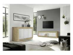 Móvel De Tv|Meublorama Móvel para TV com 2 portas sem iluminação ACCESS. Cores e carvalho claro. Branco