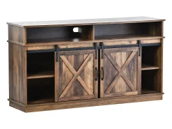 Móvel De Tv|Hauss Spole Móvel para TV com 2 portas de correr e 2 gavetas - Branco e madeira Castanho