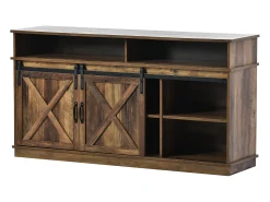 Móvel De Tv|Hauss Spole Móvel para TV com 2 portas de correr e 2 gavetas - Branco e madeira Castanho