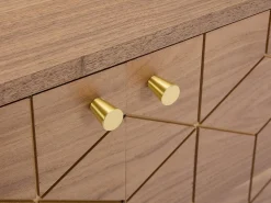 Móvel De Tv|Vente-unique Móvel para TV com 2 portas e 2 prateleiras abertas, folheado a nogueira - Cor natural escura e dourado - PARIOMA Natural escuro / Dourado