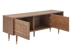 Móvel De Tv|Vente-unique Móvel para TV com 2 portas e 2 prateleiras abertas, folheado a nogueira - Cor natural escura e dourado - PARIOMA Natural escuro / Dourado