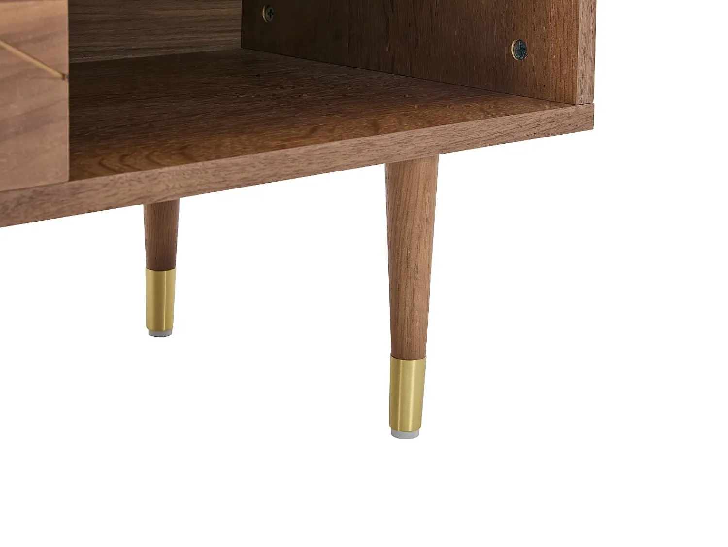 Móvel De Tv|Vente-unique Móvel para TV com 2 portas e 2 prateleiras abertas, folheado a nogueira - Cor natural escura e dourado - PARIOMA Natural escuro / Dourado