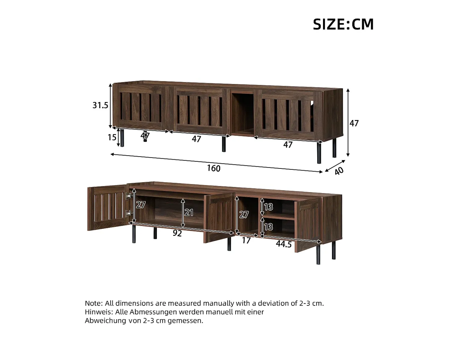 Hauss Spole Móvel para TV com 3 portas, 160 x 40 x 47 cm - Design vazado - Cor nogueira^ Móvel De Tv