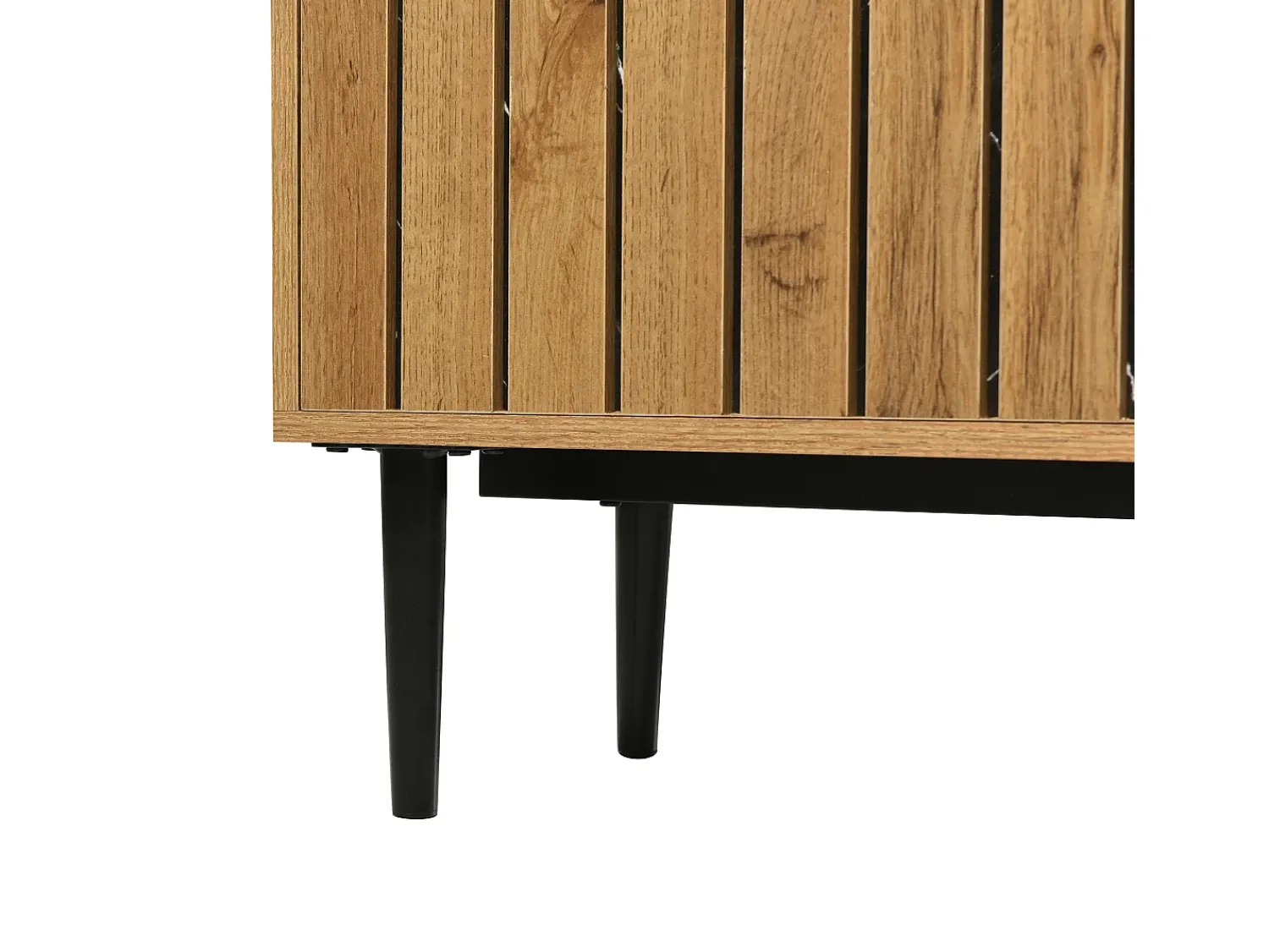 Móvel De Tv|Hauss Spole Móvel para TV com 2 portas e 1 nicho, folheado com efeito mármore preto e folheado com padrão de madeira. Natural escuro