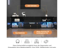 New Merax Móvel para TV com 4 portas + 2 gavetas + compartimento aberto - 160 x 39 x 45 cm - Aglomerado - LEDs - Preto