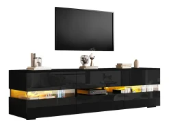 New Merax Móvel para TV com 4 portas + 2 gavetas + compartimento aberto - 160 x 39 x 45 cm - Aglomerado - LEDs - Preto