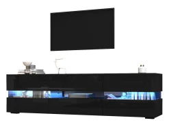 New Merax Móvel para TV com 4 portas + 2 gavetas + compartimento aberto - 160 x 39 x 45 cm - Aglomerado - LEDs - Preto