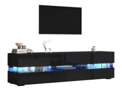 New Merax Móvel para TV com 4 portas + 2 gavetas + compartimento aberto - 160 x 39 x 45 cm - Aglomerado - LEDs - Preto