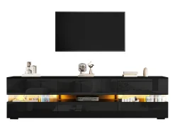 New Merax Móvel para TV com 4 portas + 2 gavetas + compartimento aberto - 160 x 39 x 45 cm - Aglomerado - LEDs - Preto