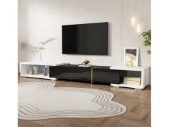Móvel De Tv*Hauss Spole Móvel para TV com 3 portas, comprimento regulável, frente em brilhante e laterais em folheado com efeito mármore branco - 140/260x40x30cm Preto