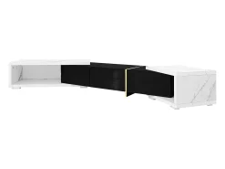 Móvel De Tv*Hauss Spole Móvel para TV com 3 portas, comprimento regulável, frente em brilhante e laterais em folheado com efeito mármore branco - 140/260x40x30cm Preto