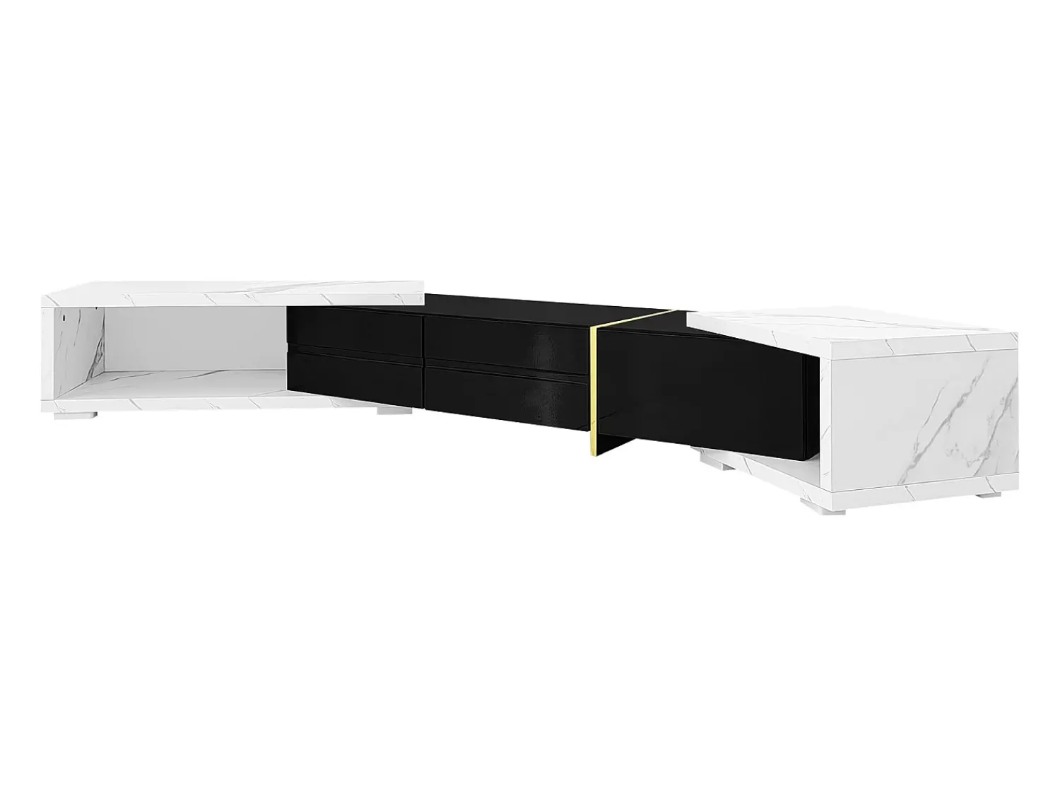 Móvel De Tv*Hauss Spole Móvel para TV com 3 portas, comprimento regulável, frente em brilhante e laterais em folheado com efeito mármore branco - 140/260x40x30cm Preto