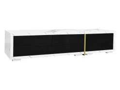 Móvel De Tv*Hauss Spole Móvel para TV com 3 portas, comprimento regulável, frente em brilhante e laterais em folheado com efeito mármore branco - 140/260x40x30cm Preto