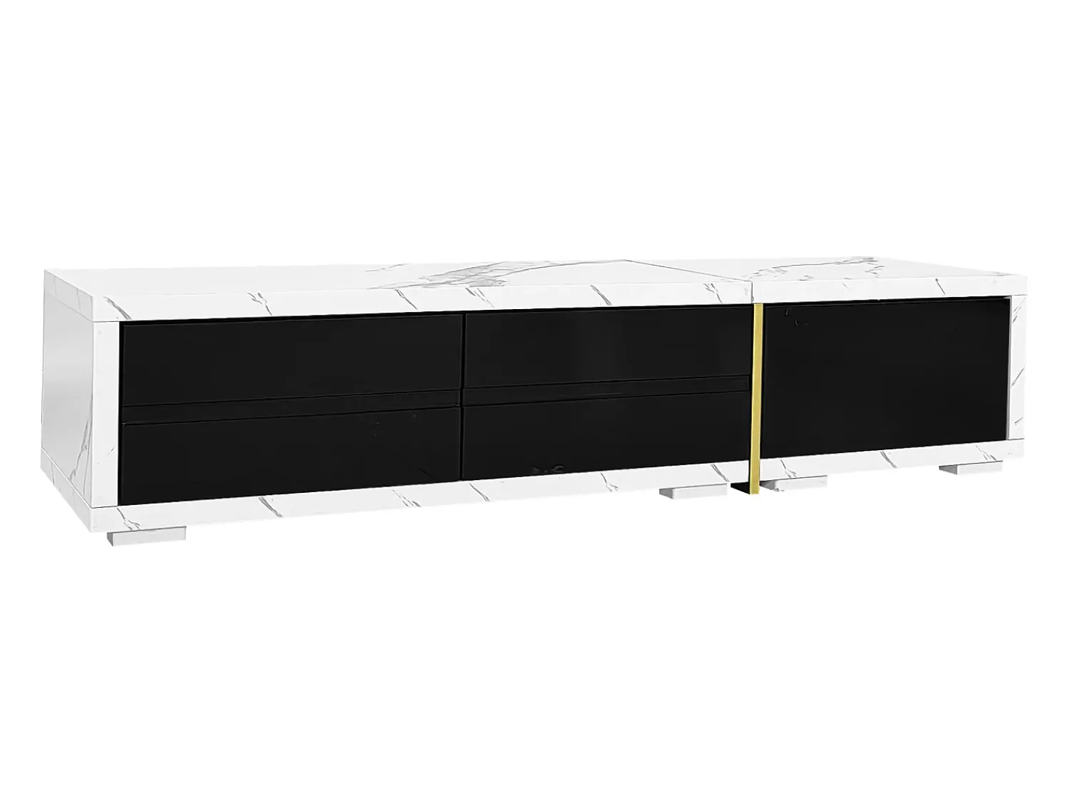 Móvel De Tv*Hauss Spole Móvel para TV com 3 portas, comprimento regulável, frente em brilhante e laterais em folheado com efeito mármore branco - 140/260x40x30cm Preto