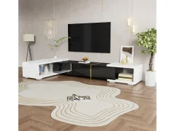 Móvel De Tv*Hauss Spole Móvel para TV com 3 portas, comprimento regulável, frente em brilhante e laterais em folheado com efeito mármore branco - 140/260x40x30cm Preto