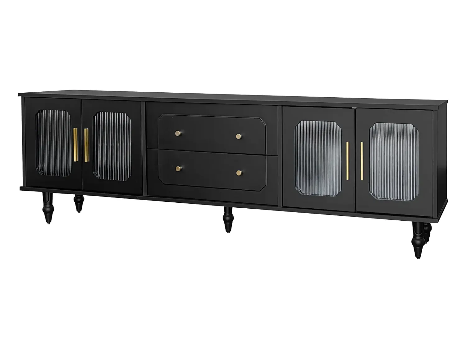 Hauss Spole Móvel para TV com 4 portas de vidro e 2 gavetas - Madeira PB - 175x38x55,5cm^ Móvel De Tv