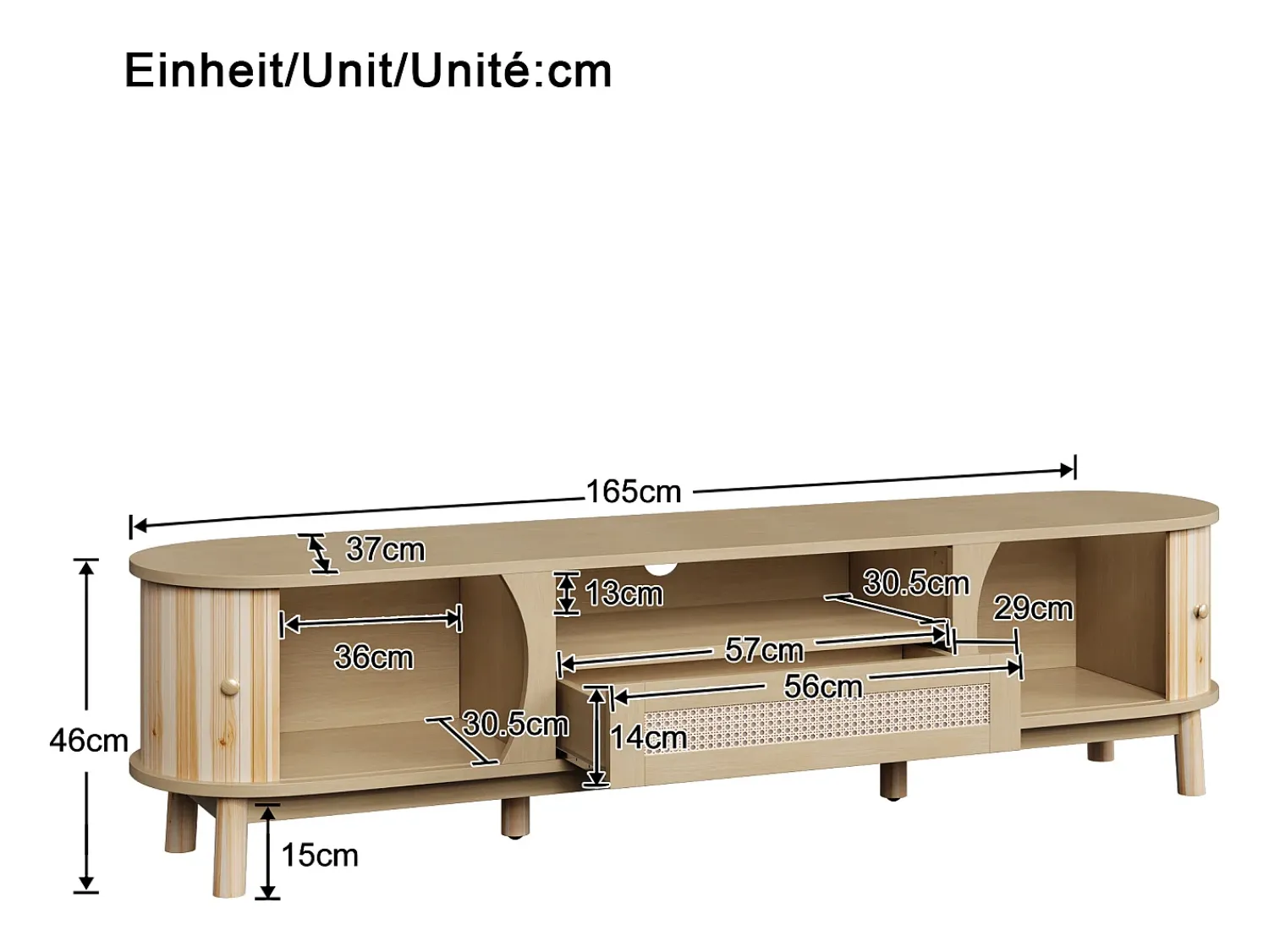 Móvel De Tv*Hauss Spole Móvel para TV com 2 portas e uma gaveta, 165x37x46 cm - Cor natural clara Natural claro