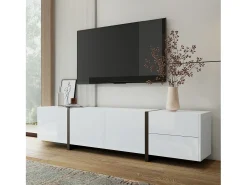 Hauss Spole Móvel para TV com 4 portas e 1 gaveta, pés pretos, acabamento brilhante,^ Móvel De Tv